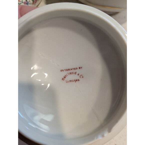 Haviland & Co Limoges Cream Sugar Bowl Gold Handles Bouquet Urn - Picture 6 of 16